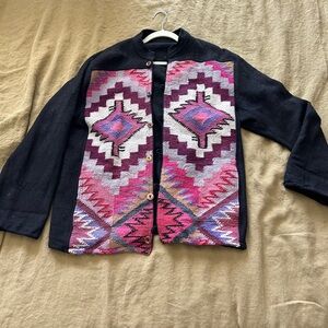 Black Jacket with Pink Geometric Pattern